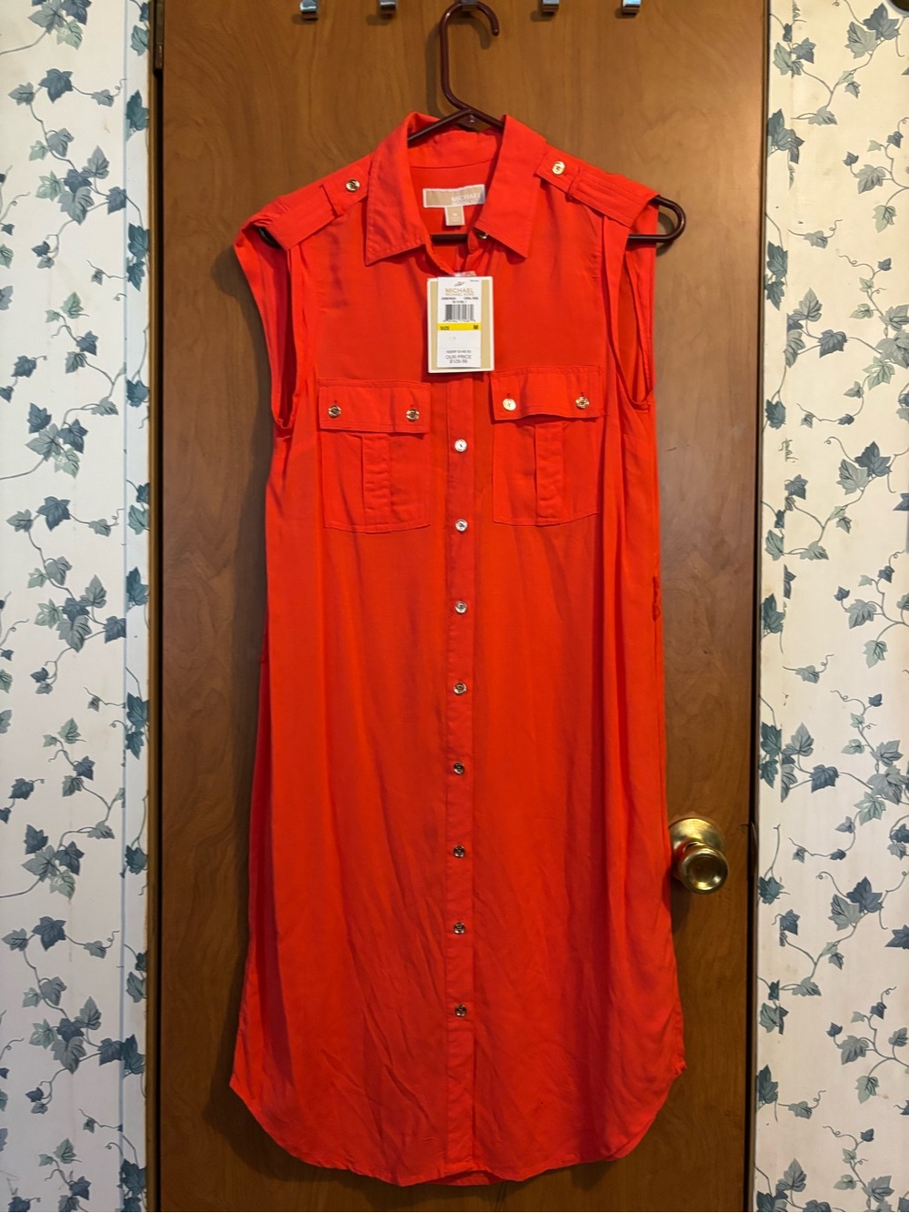 Michael Kors Coral Rose Sleeveless Shirt Dress